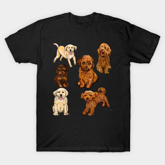 puppy, puppies, lots of puppies! cute cavalier king charles spaniel, Labrador and cavapoochon T-Shirt by Artonmytee